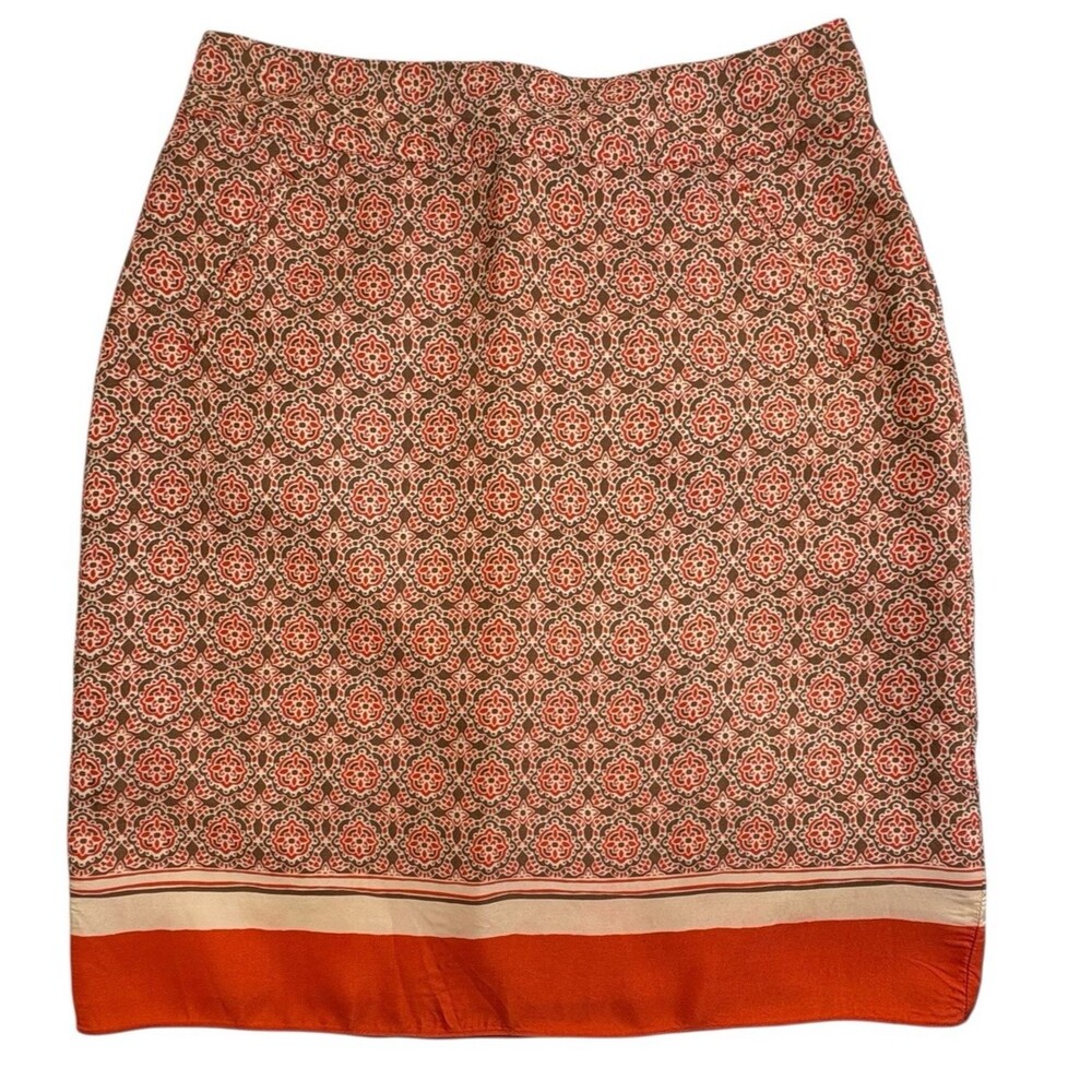 Banana Republic Silk Blend Skirt Geometric Medallian Posh Career Fall Spice 4